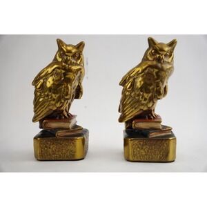 Antique Bronze Clad Owl on Books Sculpture Bookends Library